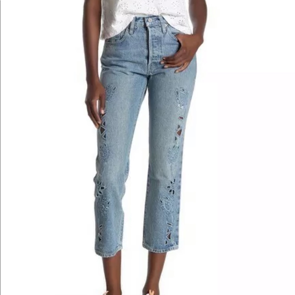 levis 501 selvedge Laser Cut Crop Hight Rise